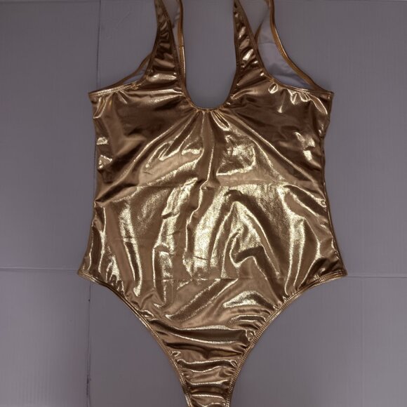 METALLIC GOLD PADDED CUPS ONE PIECE SWIMSUIT - Picture 4 of 12